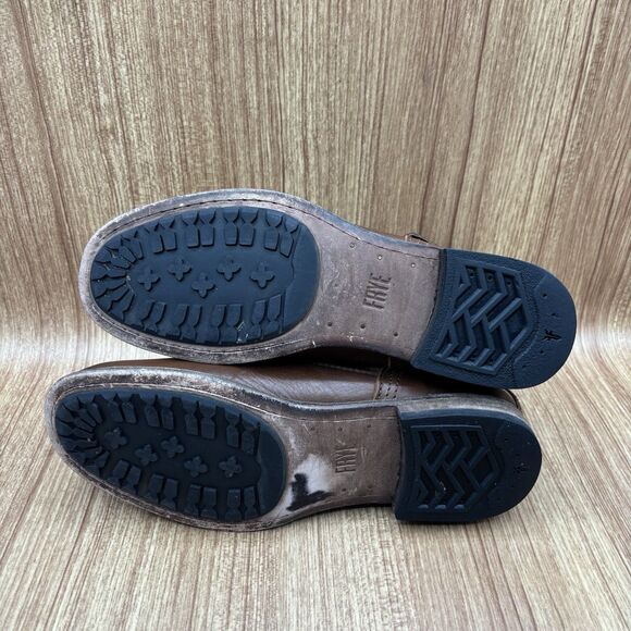 Frye Boots Tyler Engineer Women's Size 7.5B Brown Leather Buckle Moto Zipper - Picture 7 of 9